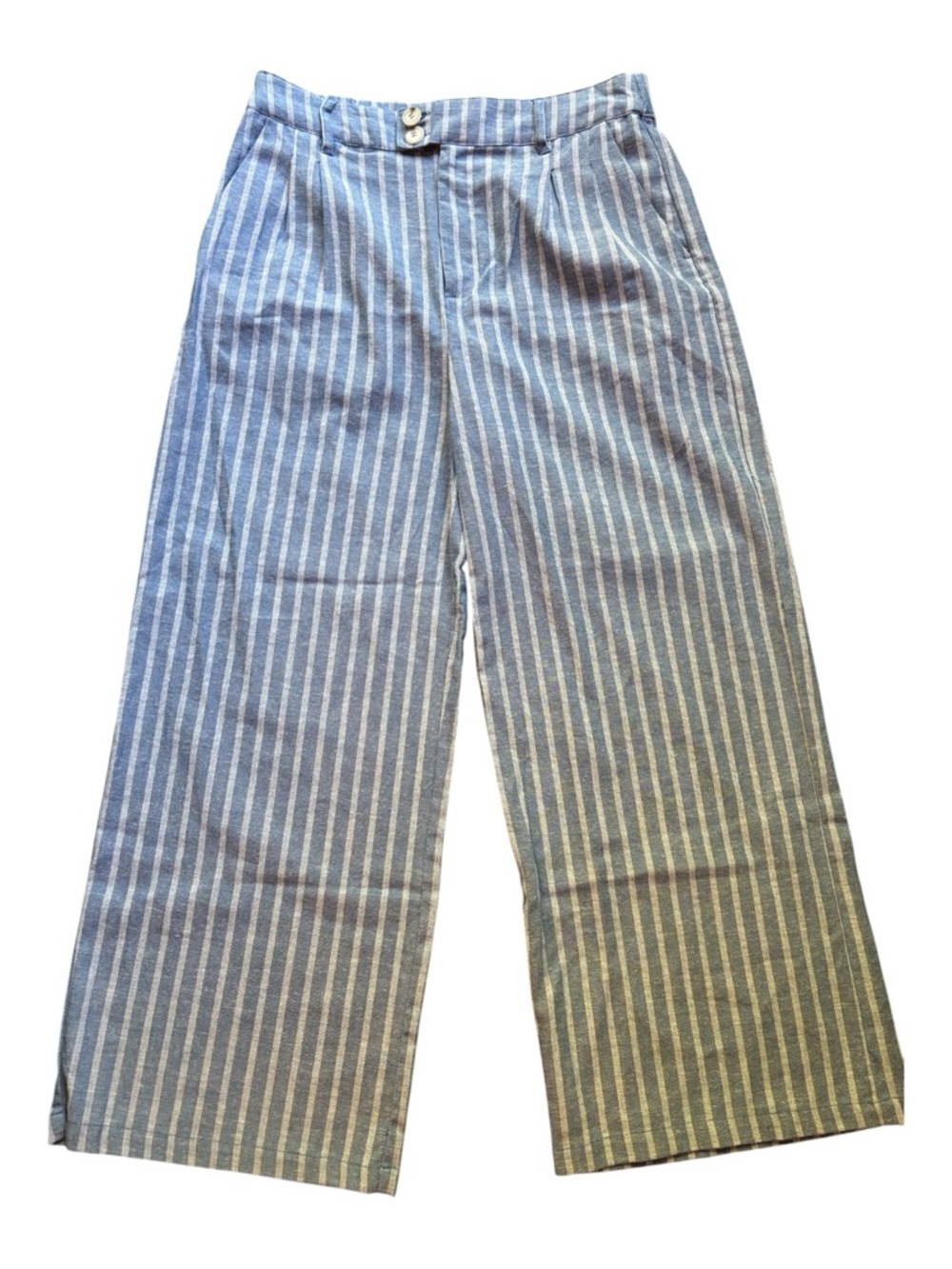 Love Tree Blue White Striped Wide Leg Pants Size L High Rise Chinos